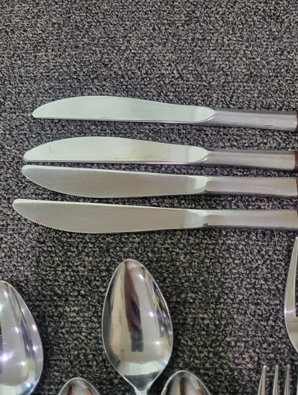Vintage Interpur Royal Elegance Flatware Stainless Brown Handle Japan 22 Pieces